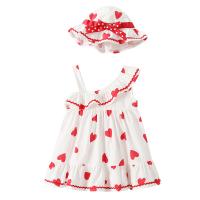 Cotton shoulder slope Baby Clothes Set irregular & two piece Hat & dress heart pattern white Set