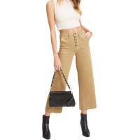 Viscose & Cotton Nine Point Pants & High Waist Women Jeans flexible washed Solid khaki PC