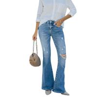 Viscose & Cotton Ripped & Slim & High Waist Women Jeans flexible washed Solid PC