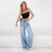 Viscosa & Algodón Mujer Jeans, lavado, Sólido, azul,  trozo