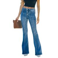 Viscose & Cotton Long Trousers & High Waist Women Jeans flexible Solid deep blue PC
