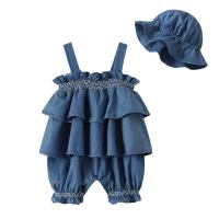 Baumwolle Baby-Kleidung-Set, Overall & Hat, Solide, tiefblau,  Festgelegt