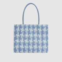Plaid Fabric Easy Matching Handbag large capacity blue PC
