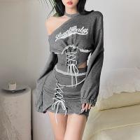 Polyester Women Long Sleeve Blouses slimming printed letter gray PC