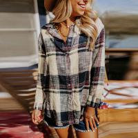 Polyester Women Long Sleeve Shirt slimming patchwork plaid PC