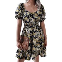 Polyester Waist-controlled One-piece Dress deep V printed PC