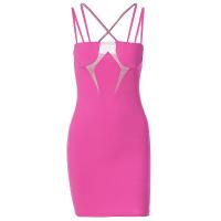 Milk Fiber Slim Sexy Package Hip Dresses backless patchwork Solid fuchsia PC
