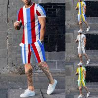 Polyester Quick Dry & Plus Size Men Casual Set & two piece short pants & top printed striped Set