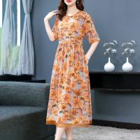 Polyester Waist-controlled & Plus Size One-piece Dress slimming & loose printed shivering PC
