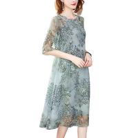 Polyester Plus Size One-piece Dress mid-long style & slimming & loose printed PC