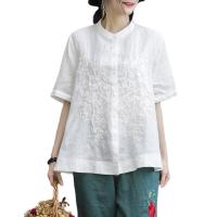 Polyester & Cotton Plus Size Women Short Sleeve Shirt slimming & loose embroidered PC