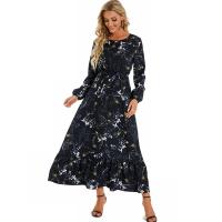 Polyester Waist-controlled & long style One-piece Dress printed shivering PC