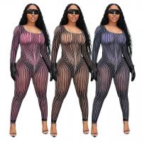 Polyester Slim Long Jumpsuit see through look printed PC