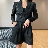 スパンデックス & ポリエステル 女性スーツコート パッチワーク 単色 黒 一つ