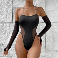 Polyester Slim Women Jumpsuit slimming & off shoulder patchwork Solid black PC