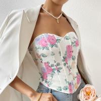 Polyester Waist-controlled Tank Top flexible & backless printed floral Apricot PC