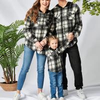Polyester With Siamese Cap Parent-Child Sweatshirt printed plaid white and black PC