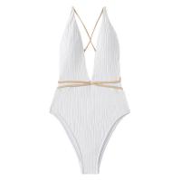 Polyester One-piece Swimsuit deep V & backless Solid white PC
