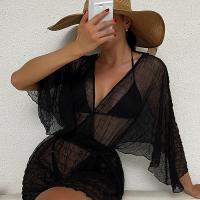 Polyester Swimming Cover Ups see through look Solid black PC