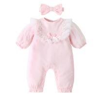 Cotton Slim Crawling Baby Suit Crawling Baby Suit & Hair Band patchwork pink PC
