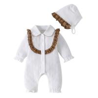 Baumwolle Crawling Baby Anzug, Crawling Baby Anzug & Hat, Patchwork, Solide, Weiß,  Festgelegt