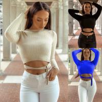 Knitted Slim & Crop Top Women Long Sleeve Blouses knitted Solid PC