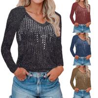 Acrylic Slim & Plus Size Women Long Sleeve Blouses patchwork PC