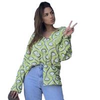 Poliéster Mujer camisa de manga larga, impreso, verde,  trozo