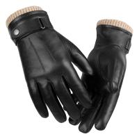 Goat Skin Leather windproof Riding Glove can touch screen & thermal patchwork Solid Pair