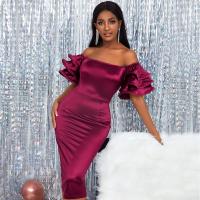 Spandex & Polyester scallop & Plus Size Sexy Package Hip Dresses flexible & tube Solid wine red PC