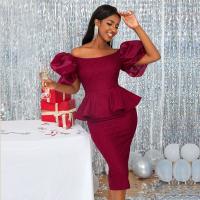 Spandex & Polyester Plus Size Sexy Package Hip Dresses mid-long style & tube patchwork Solid wine red PC
