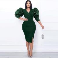 Spandex & Polyester Plus Size & Step Skirt Sexy Package Hip Dresses deep V & side slit patchwork Solid PC