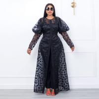 Spandex & Polyester long style & Plus Size & A-line One-piece Dress see through look patchwork dot black PC