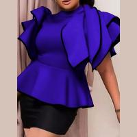 Spandex & Polyester Waist-controlled & scallop & Plus Size Women Five Point Sleeve T-shirt patchwork Solid PC
