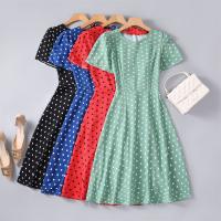 Polyester A-line One-piece Dress mid-long style printed dot PC