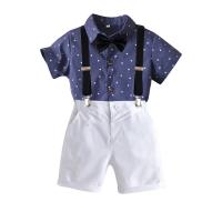 Cotton Boy Clothing Set & two piece suspender pant & top dot white Set