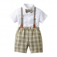 Polyester & Cotton Boy Clothing Set & four piece Necktie & strap & Pants & top plaid Set