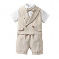Polyester & Cotton Boy Clothing Set & four piece Necktie & vest & Pants & top striped Apricot Set