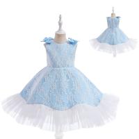 Polyester Ball Gown Girl One-piece Dress with bowknot Lace patchwork sky blue PC