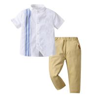 Polyester & Baumwolle Junge Kleidung Set, Hosen & Nach oben, Gestreift, Weiß,  Festgelegt
