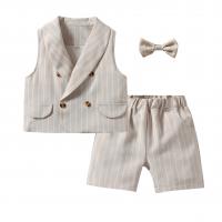 Polyester & Cotton Boy Clothing Set & three piece Necktie & vest & Pants plaid Set
