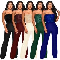 Polyester Slim Long Jumpsuit Sequin Solid PC