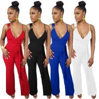 Spandex & Polyester Long Jumpsuit & with belt patchwork Solid PC