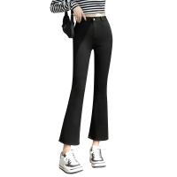 Spandex & Cotton Nine Point Pants & Plus Size & High Waist Women Long Trousers flexible Solid black PC