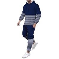 Polyester Slim & With Siamese Cap Men Casual Set & two piece Long Trousers & top patchwork striped Set