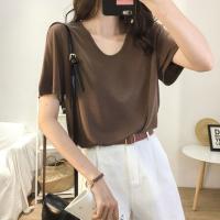 Polyester Women Short Sleeve T-Shirts slimming patchwork Solid PC