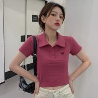 Polyester Women Short Sleeve T-Shirts slimming embroidered PC