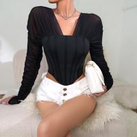 Gauze & Polyester Waist-controlled Women Long Sleeve Blouses slimming Solid black PC