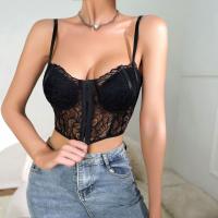 Lace & Polyester Slim Camisole see through look Solid black PC