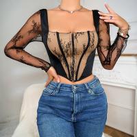 Lace Women Long Sleeve Blouses slimming black PC